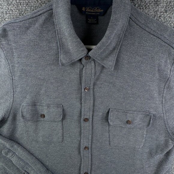 Brooks Brothers Knit Cotton Wool Gray Button Up Shirt Men Long Sleeve Large - Picture 1 of 12